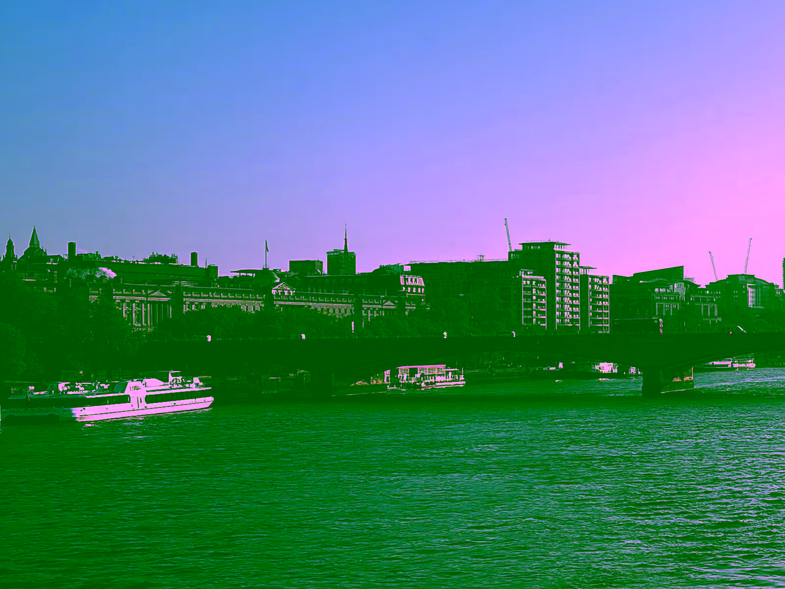 View of the Thames with a barge coming into shot